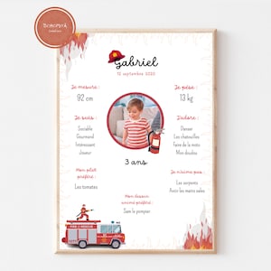 Verjaardagsdecoratieposter voor baby, thema Brandweerman, A4-formaat