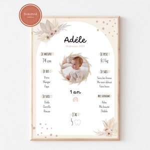 Póster de cumpleaños para niña con temática de arco floral en formato A4