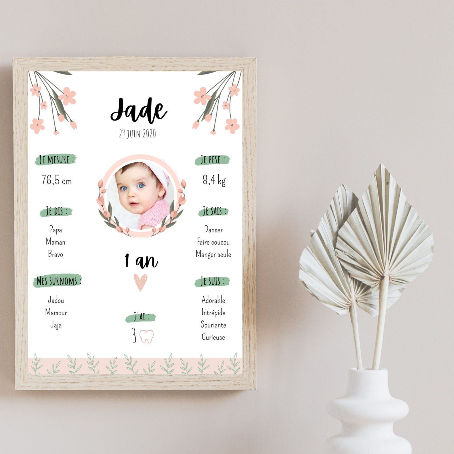 Affiche Anniversaire Décoration Pour Bébé Thème Liberty, Format A4