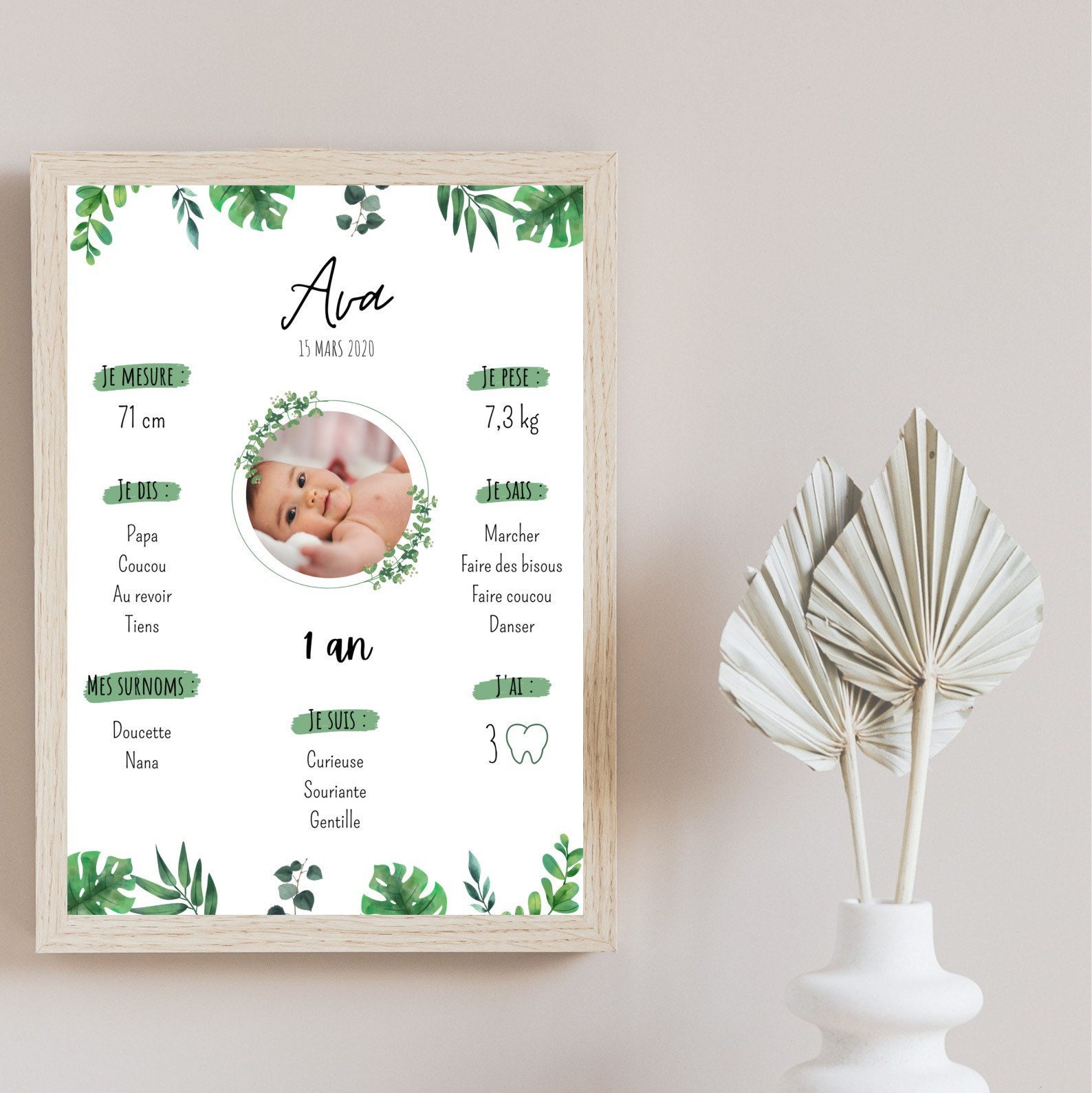 Affiche Anniversaire Décoration Pour Bébé Thème Jungle, Format A4