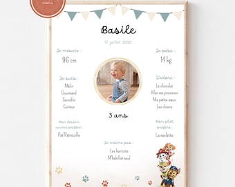 Birthday decoration poster for baby Paw Patrol theme, A4 format