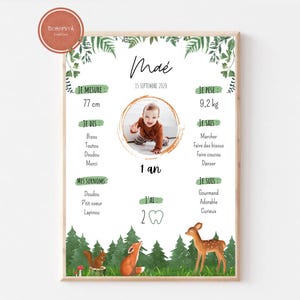 Affiche anniversaire décoration pour bébé thème Forêt, format A4