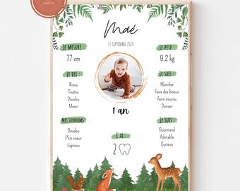 Forest theme birthday decoration poster for baby, A4 format