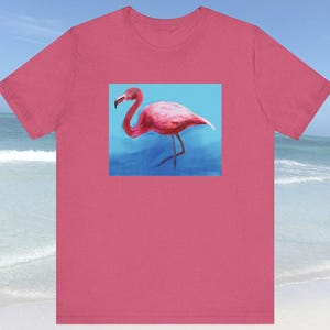 Hand-Painted Flamingo Unisex Tee, Eco-Friendly Cotton Shirt, Short Sleeve T-Shirt for Warm Weather, Beach Summer Wear, Tropical Bird Graphic