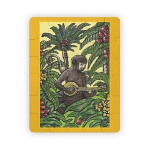 Kids&#39; 30-piece jigsaw puzzle, monkey playing banjo under palm trees