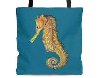 Shoulder tote, beach bag, seahorse, reusable, multi-use, eco-friendly carry-all