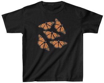 Kids t-shirt monarch butterflies hand-drawn design, eco-friendly, heavy cotton