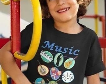 Kids Music Instruments Tee: Eco-Friendly Cotton Children's Shirt