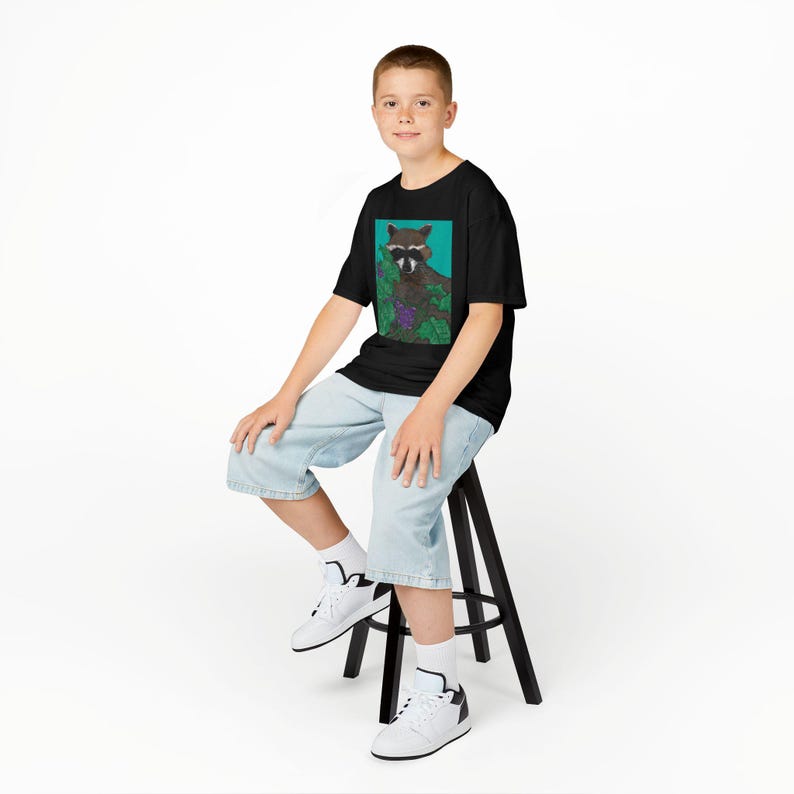 Raccoon Kids Tee: Eco-Friendly Cotton Children's Shirt, Hand-Drawn image 7