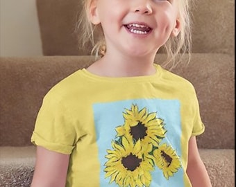 Toddler Tee: Hand-Drawn Yellow Sunflowers, Eco-Friendly Cotton