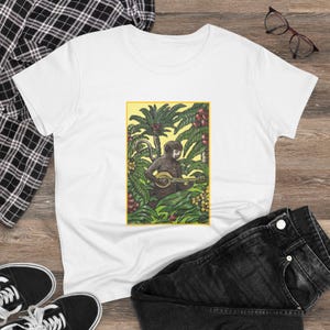 Monkey Banjo Women's Tee: Hand-Drawn Eco-Cotton Animal Lover Shirt