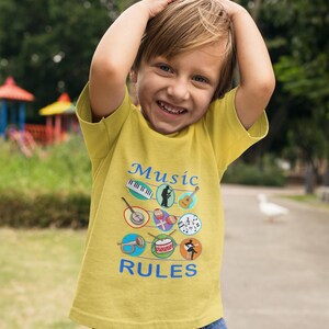 Music Rules Toddler Tee, Kids Cotton Shirt, Eco-Friendly Children&#39;s Top, Unisex Baby Clothing, Music Lover Gift