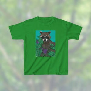 Raccoon Kids Tee: Eco-Friendly Cotton Children's Shirt, Hand-Drawn image 2