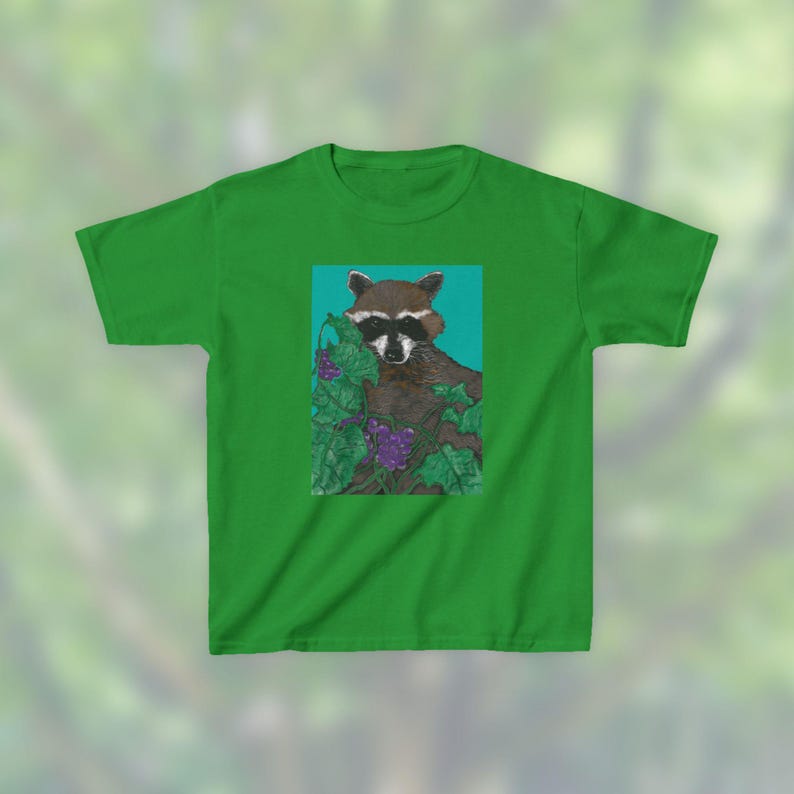 Raccoon Kids Tee: Eco-Friendly Cotton Children's Shirt, Hand-Drawn image 2