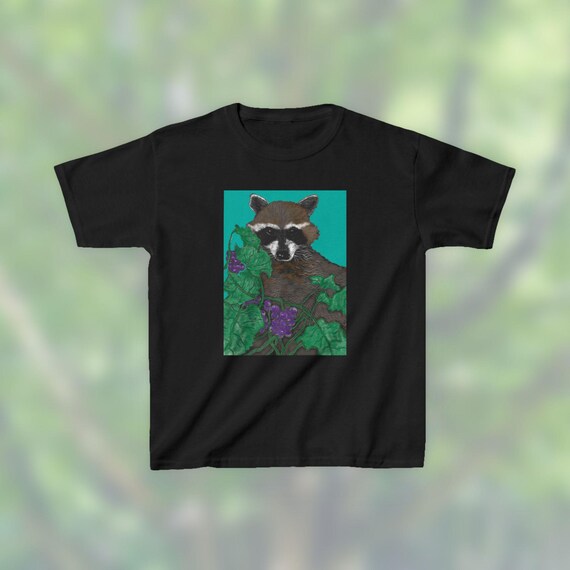 Raccoon Kids Tee: Eco-Friendly Cotton Children's Shirt, Hand-Drawn