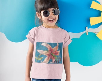 Toddler t-shirt, lily hand-drawn art on eco-friendly cotton