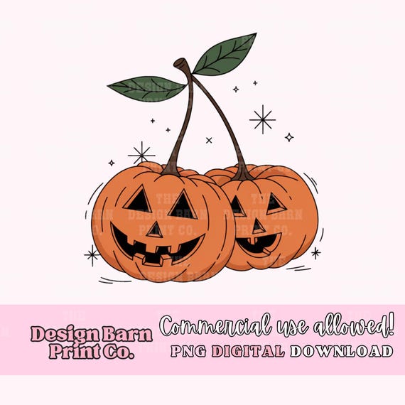 Pumpkin Cherries Png, Retro Pumpkin Png, Vintage Halloween Png, Jack-O-Lantern Png, Cute Pumpkin Design, Halloween Pumpkin Design