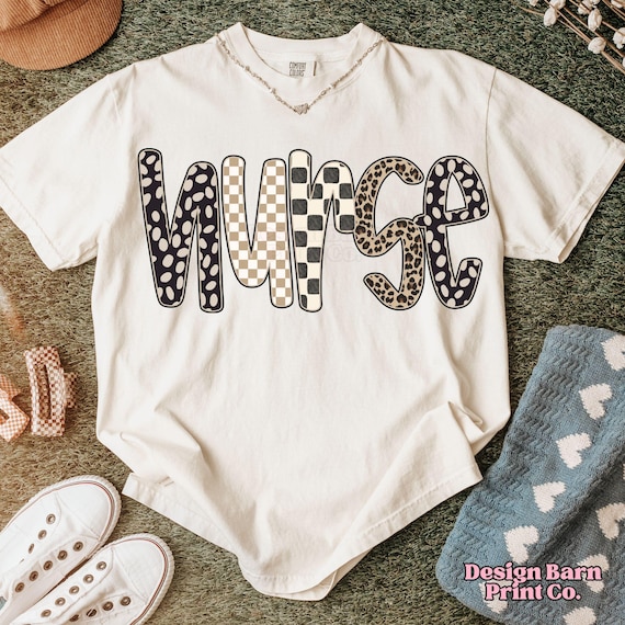 Nurse PNG Leopard Nurse Shirt Design Occupation Design Checkered PNG Retro Png Sublimation Download Neutral Png Design  Nurse Shirt Design