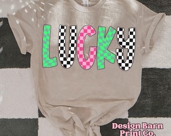 Lucky Png Design, St. Patrick's Day Png, Checkered Letters Png, Shamrock Png, St. Patty's Design, Retro St. Patrick's Png Design, Trendy Png