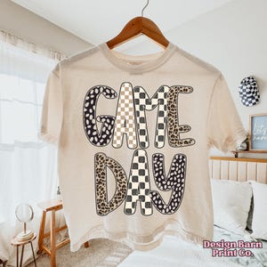 Game Day PNG Leopard Game Day Shirt Design Checkered Football PNG Retro Sports Sublimation Download Neutral Sports Png Design School Sports