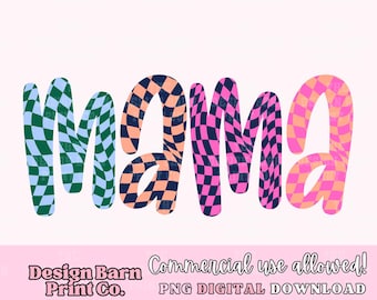 PNG a cuadros estilo retro para mamá. Diseño para sublimación. Nombre en bloques de color. Descarga digital PNG. Letras a cuadros PNG. Diseños para sublimación.