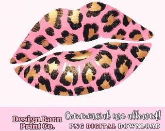 May include: Pink and gold leopard print lips.  Commercial use allowed. PNG digital download.