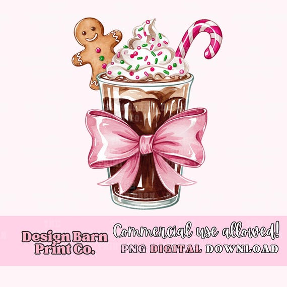 Christmas Coffee Png, Coquette Christmas Png, Pink Christmas Png, Christmas Design, Girly Christmas Png, Iced Coffee Png, Christmas Bow Png