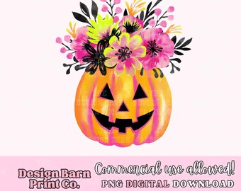 Calabaza floral PNG, Calabaza de Halloween PNG, Diseño de calabaza retro, Halloween PNG, Diseño coqueto de Halloween, Halloween PNG femenino, PNG de tendencia