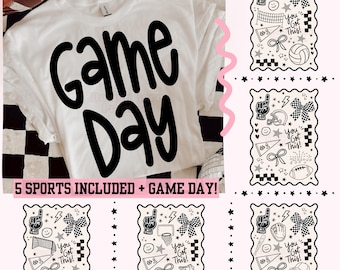 Sports Bundle Png Game Day Design PNG Football Png Baseball Png Basketball Png Volleyball Png Soccer Sublimation Game Day Preppy Sport Png