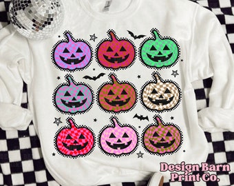 DIGITAL Checkered Pumpkins PNG, Retro Halloween Design,Halloween Png,Sublimation,Digital Design,Halloween Png,Spooky Season png,Fall png,