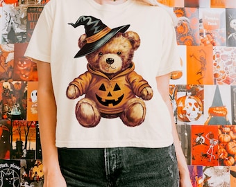 Halloween teddybeer vintage Halloween png Halloween ontwerp herfstseizoen trendy png Witchy png Spooky png Sublimatie pompoen png