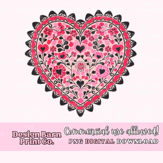 Valentine's Heart Png, Floral Heart Png, Love Png, Vintage Valentine's Png, V-Day Shirt Design, Png Design, Trending Png, Watercolor Png