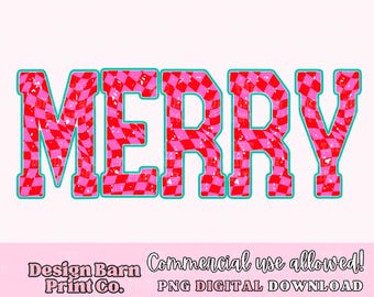 Merry Png, Retro Christmas Png, Checkered Letters Png, Santa Baby Png, Christmas Png, Cute Christmas Png, Colorful Christmas Png