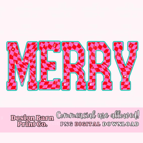 Merry Png, Retro Christmas Png, Checkered Letters Png, Santa Baby Png, Christmas Png, Cute Christmas Png, Colorful Christmas Png