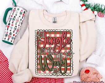 Jingle All The Way PNG Retro Christmas Checkered Print Sublimation Cute Holiday Shirt Design Retro Christmas PNG Christmas Word Holiday Png