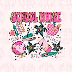 DIGITAL School Nurse Png Retro Teacher Occupation Design Sublimation School Png Sublimation Design Cute School Design Nurse Png