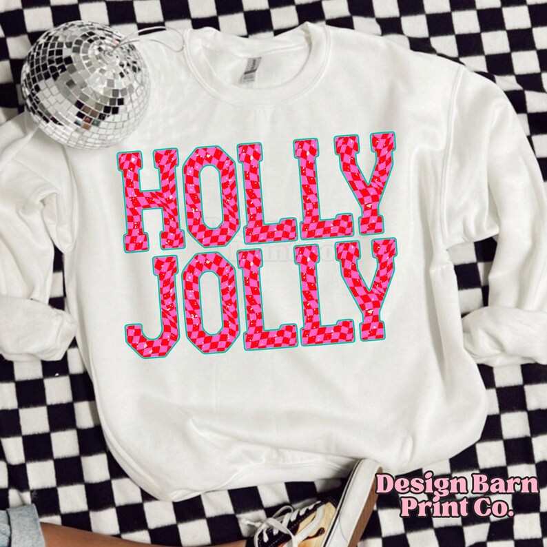 Holly Jolly Png, Retro Christmas Png, Checkered Letters Png, Santa Baby Png, Christmas Png, Cute Christmas Png, Pink Christmas Png image 2