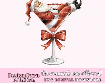 Santa Martini Png, Coquette Christmas Png, Santa Christmas Png,Christmas Design,Girly Christmas Png, Christmas Martini Png,Christmas Bow Png