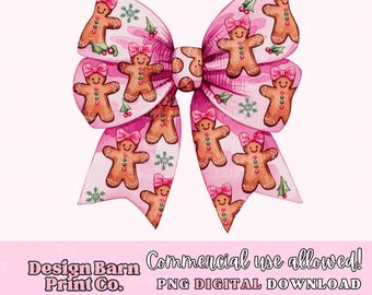 Gingerbread Bow Png, Coquette Christmas Png, Christmas Bow Png, Girly Christmas Png, Christmas Design ,Soft Girl Era Png, Pink Christmas