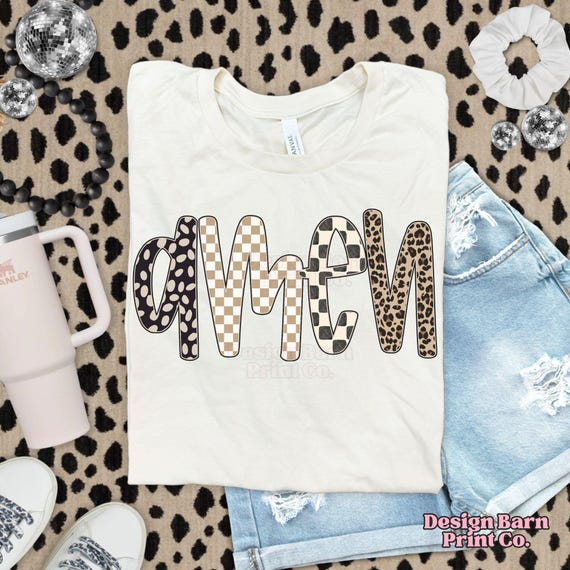 Amen PNG Christian Png Leopard Amen Shirt Design Checkered PNG Retro Png Sublimation Download Religious Png Design Jesus Png Shirt Design