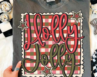 Holly Jolly PNG Retro Christmas Checkered Print Sublimation Cute Holiday Shirt Design Retro Christmas PNG Christmas Word Art Holiday Png