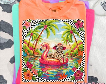 Preppy sommar PNG trendig sommar PNG leopardskjorta design flickaktigt strandtröja söt sommardesign färgglada sommarvibbar png sublimering
