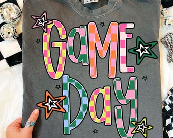 Rutigt tryck med matchdag PNG, digital nedladdning av rutig sportdesign