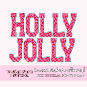 Holly Jolly Png, Retro Christmas Png, Checkered Letters Png, Santa Baby Png, Christmas Png, Cute Christmas Png, Pink Christmas Png image 1