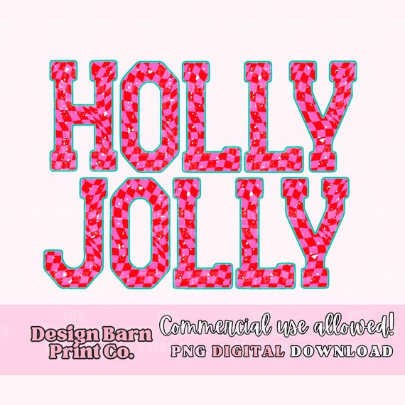Holly Jolly Png, Retro Christmas Png, Checkered Letters Png, Santa Baby Png, Christmas Png, Cute Christmas Png, Pink Christmas Png