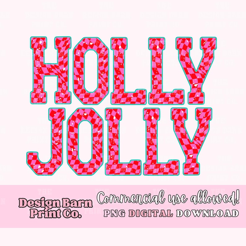 Holly Jolly Png, Retro Christmas Png, Checkered Letters Png, Santa Baby Png, Christmas Png, Cute Christmas Png, Pink Christmas Png image 1