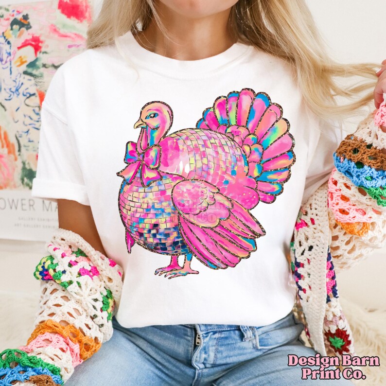 Disco Turkey Png, Thanksgiving Png, Retro Turkey Design, Fall PNG Design, Fall Coquette Design, Girly Thanksgiving Png, Trending Png image 3