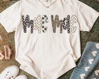 Custom Name PNG Leopard Mama Shirt Design Checkered Auntie PNG Sublimation Download Neutral Png Design Mothers Day Png Mom Shirt Design