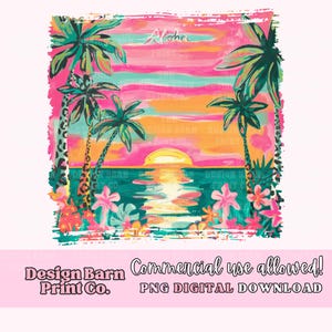 Sunset Beach PNG, Summer Png Design, Beach Png, Coastal Png, Retro Summer Png, Summer Vibes, Palm Trees Png, Vintage Summer Png, Aloha Png