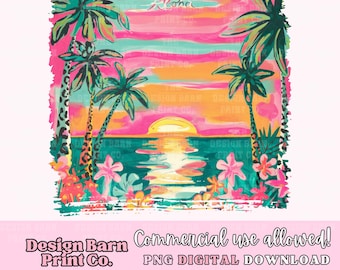 Sunset Beach PNG, Summer Png Design, Beach Png, Coastal Png, Retro Summer Png, Summer Vibes, Palm Trees Png, Vintage Summer Png, Aloha Png
